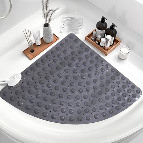 Wintfarm Duschmatte rutschfest Dreieckig 65x65 cm,Duscheinlage rutschfest mit Saugnäpfen,PVC Antirutschmatte Dusche Schimmelresistent und Maschinenwaschbar,Duschvorleger Eckdusche (Grau)