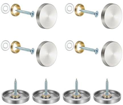 YELARXI Mirror Screws 304 Stainless Steel Decorative Caps Cover Nails Fasteners, 30mm Brushed Finish Fit for Mirror Sign Advertising Hardware (8Pcs, Silver)
