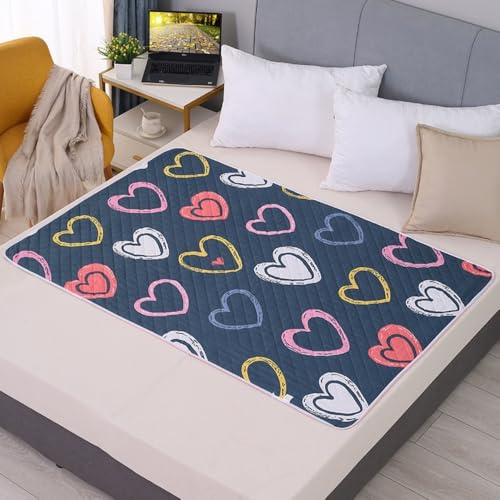 Hearda Alèses de Lit Absorbantes Lavable, Alèses Réutilisable pour Incontinence, Adultes et Enfants, Protège-Matelas Imperméable, Coussins de Chaise pour Incontinence Grand (Cœur,115x200CM)
