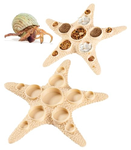 Swirge 11 Grids Hermit Crab Food Dish, 2 Pack Starfish Shape Hermit Crab Food Bowl, Reptile Water Dish Tank Accessories