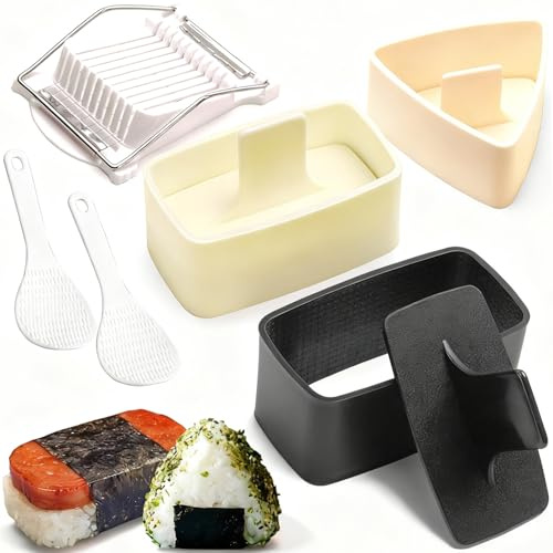 Musubi Mold Kit, Musubi Press Molds with Musubi Maker, Triangle Onigiri Mold, Rice Paddle, Luncheon Meat Slicer for SPAM