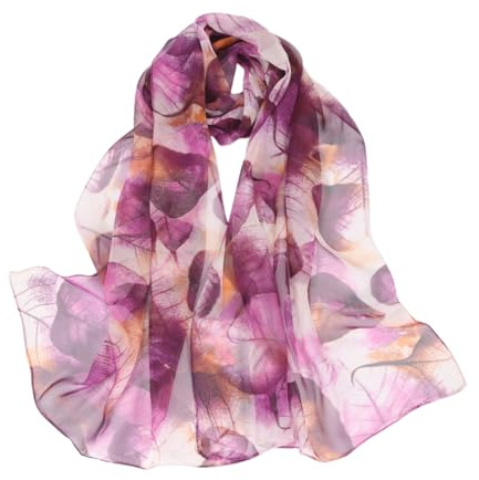 Foulard Femme écharpe pour La Soirée Imprime Floral Grande Echarpe Châle Ultra-Léger Silk Scarf Women Chiffon Shawl White Neckerchief Head Wrap(Violet)