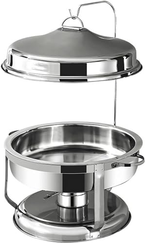 9L Round Stainless Steel Chafing Dish, Full Size Buffet rs And Food Warmers with Food Pan, Fuel Holders & Lid for Party Catering,Silver (Silver)