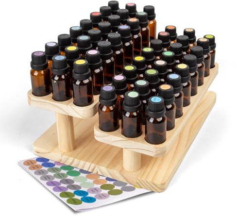 Guolich Förvaringsbox för eteriska oljor av trä eteriska oljor display organisatör 48 fack stativhållare för 5-15 ml flaskor nagellack, doftoljor, läppstift och parfymförvaring