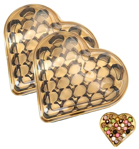XCSJ Servierplatte Mit Deckel, Portable Klar Herzform Geschenkbox Mit Fächern Für Schokolade, Früchte,Geeignet Für Geschenke, Party, Hochzeit, Weihnachten, Muttertag (Gold Mit Fächern,2 Pcs)