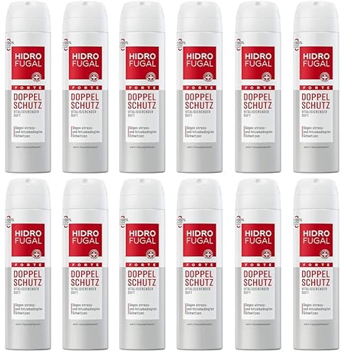 12x Hidrofugal FORTE Doppel Schutz Deodorant Spray starker Antitranspirant Schutz gegen stress und hitzebedingtes Schwitzen,Deo Spray mit angenehmem Duft ohne Ethylalkohol,150ml (12er Pack)