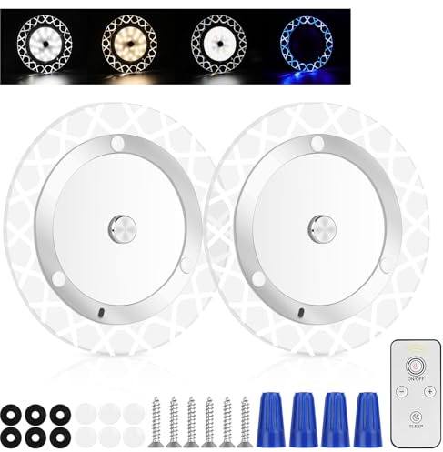 URAQT LED Deckenleuchte, 2 Stück 12v LED Innenbeluchtung Auto 54 LED 600LM Dimmbar 4 Farbe Modi Nachtlicht Dach Lichter mit Schalter & Fernbedienung für RV Camping Auto LKW Wohnwagen Boot, Runden