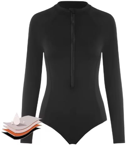 VEINTITRÉS Ropa de Surf Menstrual Cremallera para Mujer Traje de Baño de Manga Larga Protectores contra Erupciones Recreativas de Una Pieza Traje de Baño (FR/ES, Letras, M, Regular, Regular)
