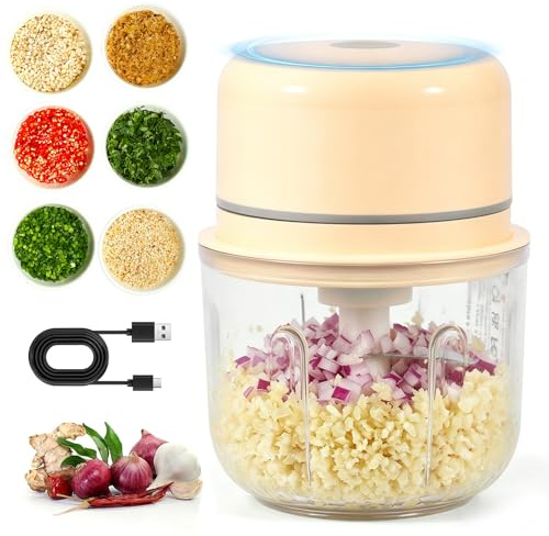 Zwiebelschneider Elektrisch, 250ml Elektrisch Knoblauchschneider Mini Zerkleinerer mit USB Ladung, Drahtloser Tragbarer Gemüsezerkleinerer für Obstpfeffer Chili Nüsse Fleisch Knoblauch