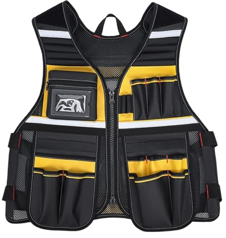 Gilet per attrezzi – abbigliamento utile, cintura per utensili, robusta struttura in tessuto Oxford, di distribuzione del carico ben visibile, meccanici, veicoli, cantieri
