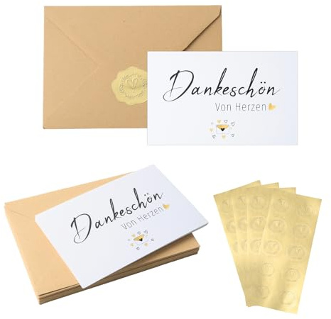 Luckwaii Dankeskarten Blanko 40 Stück Dankeschön Karte Danke Karten mit 40 Kraftpapier Umschlag und 4 Gold Siegel Aufkleber, Danksagungskarten Thank You Cards 9 x 14cm für Kollegen Geburtstag Hochzeit