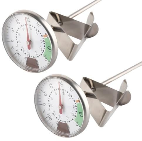Homeponnew Lot de 2 thermomètres à mousse de lait en acier inoxydable pour café, cappuccino et chocolat avec grand cadran de 4,4 cm, de -1,1 °C à 100 °C, sonde de qualité alimentaire, bobine