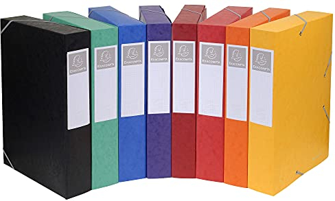Exacompta 19500H 10er Pack Premium Sammelboxen mit Gummizug 50 mm breit aus extra starkem Colorspan-Karton mit Rückenschild für DIN A4 Archivbox Heftbox Dokumentenbox Zeichenbox farbig sortiert