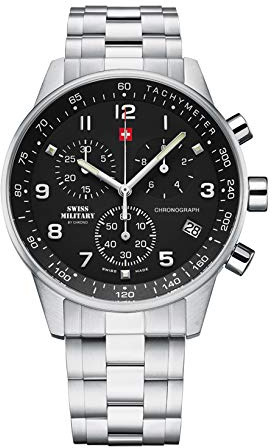 Swiss Military by Chrono Herren Uhr Chronograph Quarzuhrwerk mit Edelstahl Metallarmband Analoge Herrenuhr Armbanduhr Silber SM34012.01