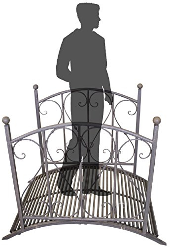 Multistore 2002 Gartenbrücke mit Geländer 120x95x82cm Teichbrücke Gartenteichbrücke Metallbrücke in Antik-Optik Gartendekoration