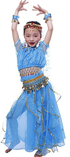 Astage Flicka Dans Mage Kostym Karneval Paljetter Halloween Performance Dance Klänning Himmelsblå L