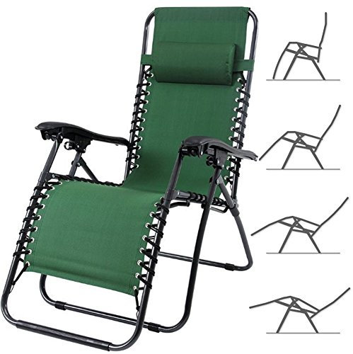 BAKAJI 2830487 Sonnenliege Liegestuhl, Verstellbar Rückenlehne, abnehmbares Kopfkissen Kopfpolster, Klappbar, Stahlrahmen, Garten Liege Hochlehner, Gartenstuhl ergonomisch Zero Gravity