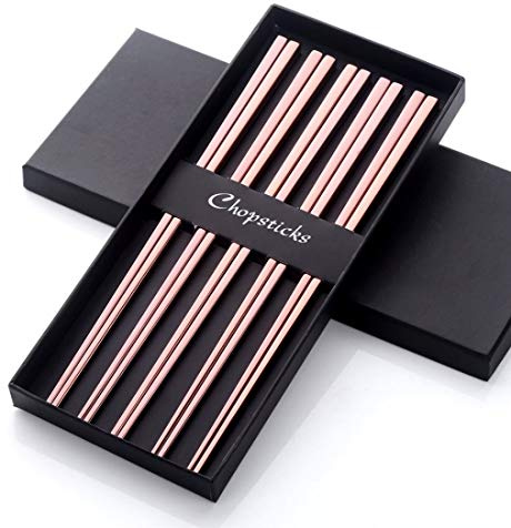 5 Paar Essstäbchen Rose Gold Metall Stäbchen 18/10 für China Hot Pot Japan Sushi Koreanische Küche Besteckset