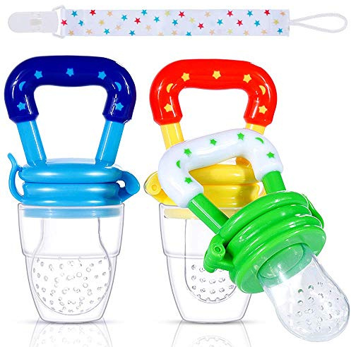 Faburo Chupete Fruta Bebe 4 Pcs | Mordedor Bebe Refrigerante Silicona, Cosas para Bebes con Chupetero Personalizado para Bebes, Alimentador Antiahogo Chupete Comida Accesorios Baby 3~12 Meses
