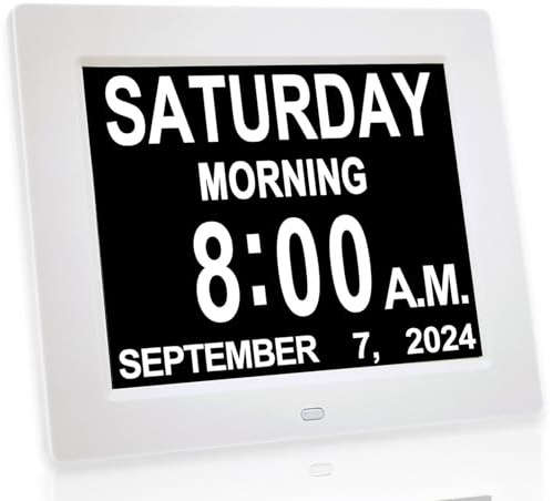 New 2026 Digital Calendar Alarm Day Clock, with 8 Large Screen Display, am pm, Multiple Alarms, for Impaired Vision People, The Aged Seniors, The Dementia, for Desk, Wall Mounted,White