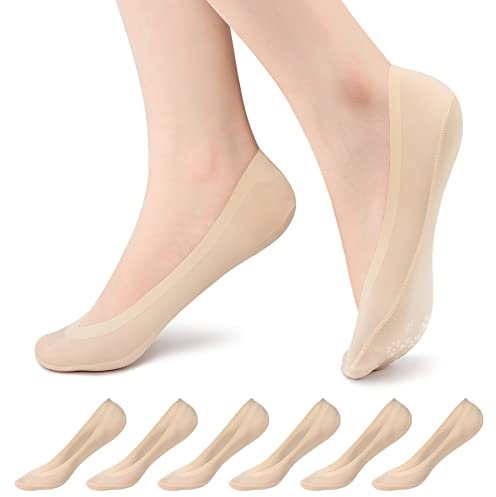 Kordear Women No Show Shoe Socks - 6 Pairs Non Slip Invisible Boat Socks Low Cut Ice Silk Socks Ladies Footsies Tight Socks for Loafers Sneakers Flats High-heel