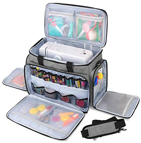 Luxja Nähmaschinentasche, Nähmaschine Tasche mit abnehmbarem Polster, Transport- und Aufbewahrungstasche für Nähmaschine und Zubehör (Passt für die meisten Standardnähmaschinen), Grau