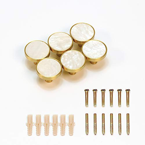 EVERGD Möbelgriff, reines Kupfer, Messing, Gold, Kleiderschrank, Küche, Schrank, Tür, Schublade, Hardware, Ziehgriff, Kleider-, Mantelhaken, modern einfach, 27 mm (6 Stück, Weiß)