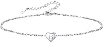 Silvora S925 Silber Mini Buchstabe A-Z Kleine Initial Herz Anhänger Name Fußkette/Armbänder für Damen Frauen Mädchen 22cm+5cm Verlängerketten