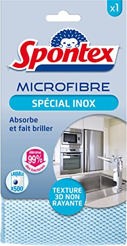 SPONTEX - Microfibra speciale in acciaio inox - Texture 3D non graffiante - Assorbe e fa brillare - Elimina il 99% dei batteri