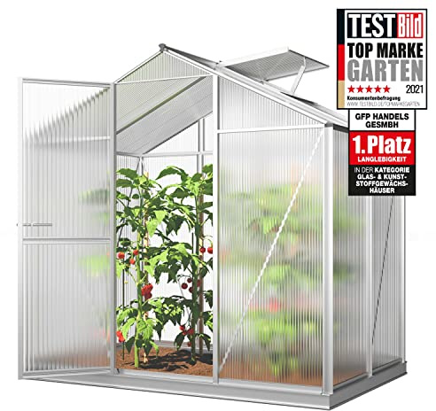 GFP Serre ECO 2 Cadre Aluminium 192x131 cm Plaques Double paroi 6 mm avec Cadre de Fondation et ouvre-fenêtre Automatique