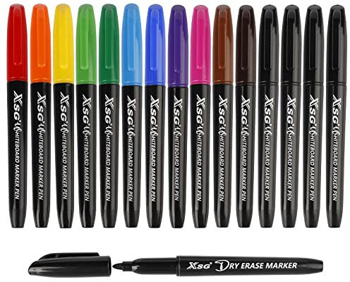 ABEIER Dry Erase Markers Whiteboard Pens, Box of 15, 12Colors Total 4 Black Pens, Low Odor Fine White board Markers for Office