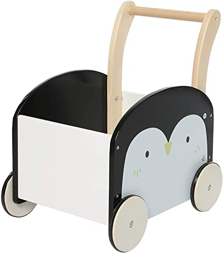 labebe Kinder Lauflernwagen Holz, Baby Pinguin Lauflernhilfe Mit Stauraum für 1-3 Jahre，Gehfrei/Laufwagen/Toddler Push & Pull Toys/Spielzeug/Kinderwagen/Activity Babywalker