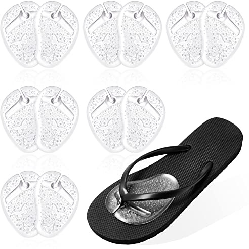 6 Pairs Gel Pads for Thong Sandals Toe Protectors Metatarsal Forefoot Cushion Inserts Foot Pads Non Slip Cushion for Sandals Thong Post Protector of Foot Grip(Clear)