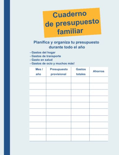 Cuaderno de presupuesto familiar: Administrar las finanzas de su familia durante todo el año | Registre sus ingresos, facturas, gastos y ahorros | ... los ingresos y gastos |Tema de portada azul