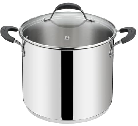 Lagostina Tempra Acciaio Pentola e Coperchio, Pentola Ø 20 cm in Acciaio Inox 18/10 + Coperchio in Vetro, con Fondo Lagotherm e Manicature in Silicone