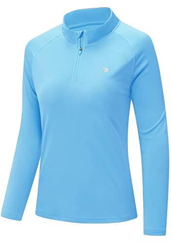 donhobo Sport T-Shirt Damen Langarmshirt Workout Tops 1/4 Reißverschluss Athletisch Lässig Laufen Yoga Fitness T-Shirts Schnelltrocknend (Blau, M)