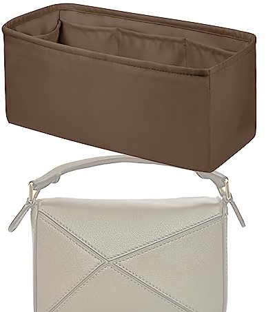 XYJG YJG Seide Handtasche Einsatz Organisator für LOEWE Puzzle Mini/S/M/L Taschen, Luxuriöser Tasche Tote Einsatz, Behalten Sie die Form der Tasche bei, Leicht und Robust (Etoupe Grey, Puzzle Medium)