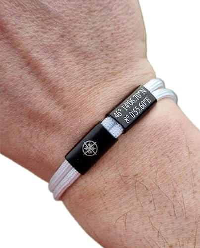 Gravur Armband Koordinaten, Weltkarte, Kompass, Surfer Armband, personalisiertes Armband, Schmuck, Familie, Muttertag