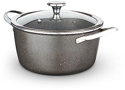 Tower Cerastone Pro 24cm Forged Aluminium Casserole Dish with Tempered Glass Lid, Non-Stick Coating, Graphite