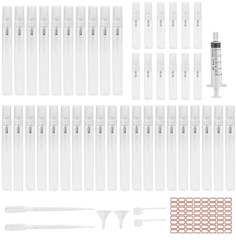 Veiteibe Mini nebulizzatore per profumi, ricaricabile, per profumi, in vetro, profumi, con imbuto pipette e adesivi per etichette, nebulizzatore per profumi in viaggio (10 x 5 ml e 30 x 10 ml)