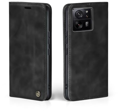 LBH Handyhülle für Xiaomi 13T / Xiaomi 13T Pro in Schwarz mit Karten- und Geldfach Smartphone Hülle mit Standfunktion Flip Case Schutzhülle Magnetverschluss Vintage