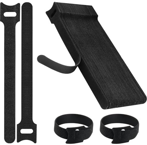 50 PCS Reusable Cable Ties - 150x12 mm, Cable Ties,Black Adjustable Releasable Hook and Loop Cable Straps for PC,Phones,Electronics Under Desk Cable Management