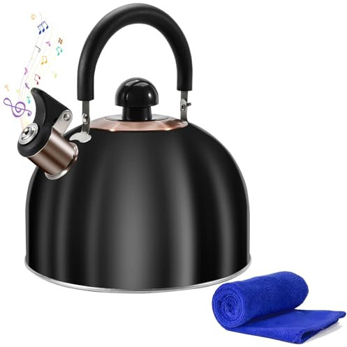 Foedo 2.6 Qt Stainless Steel Whistling Tea Kettle Stovetop - Black