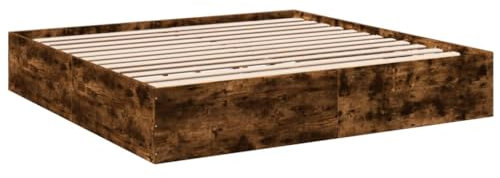 vidaXL Sängram rökfärgad ek 200x200 cm konstruerad trä, sovrumsmöbler, sängbotten, panelsäng, säng, dubbelsäng, plattformssäng