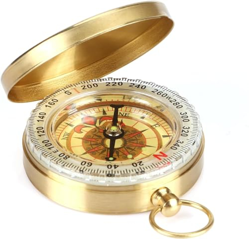 PBUSPU Kompass Outdoor, Kompass Wandern Portable mit Leuchtziffern,Wasserdicht Kompass Golden für Camping Wandern Jagd und Aktivitäten im Freien
