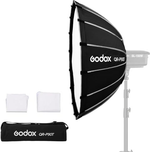 Godox QR-P90T 90cm/35.4inch Softbox Parabolico a Sgancio Rapido Softbox da Studio Fotografico argento Wide Angle Softbox grandangolare per attacco Bowens MonoLight e Flash per GODOX SK400 per Neewer