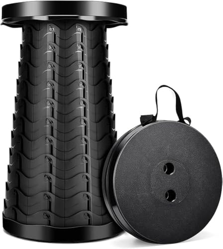 BRAVECOW Sgabello pieghevole telescopico portatile, retrattile, regolabile, pieghevole, leggero, in plastica, per interni ed esterni, campeggio, escursionismo, barbecue, pesca (nero)