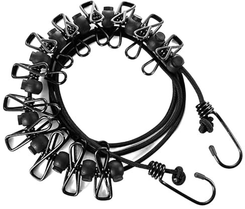 Wäscheleine Camping, Wäscheleine mit 12 Wäscheklammern, Camping Zubehör, 1.8m-3.6m Reise Urlaub Outdoor wäscheschnur Wäscheständer für Badezimmer, Waschküche, Garten oder Reise (Schwarz)