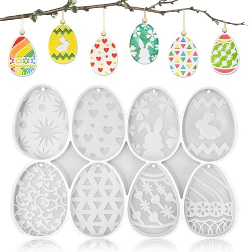 Silikonformen Gießformen Ostern, 8 Stück Silikonform Ostern Deko, Silikonform Frühling, Frühlingsdeko Osterdekoration Anhänger Ostereier Basteln Frühling Osterbasteln