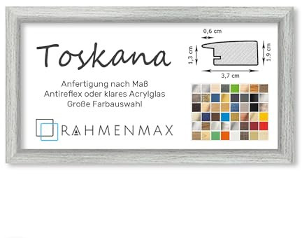 RahmenMax® Toskana Bilderrahmen Bildmaß 40x100 cm zum Aufhängen/Maßanfertigung möglich/MDF Posterrahmen in Pinie gekälkt Dekor mit Acrylglas klar/Puzzle Rahmen